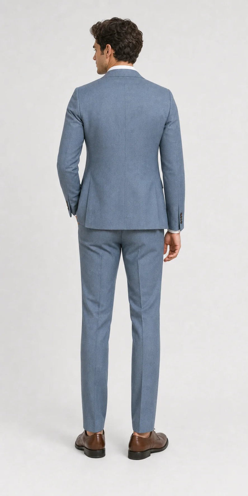 Sofaine Sebastian slim-fit linen-blend suit in slate blue, back view