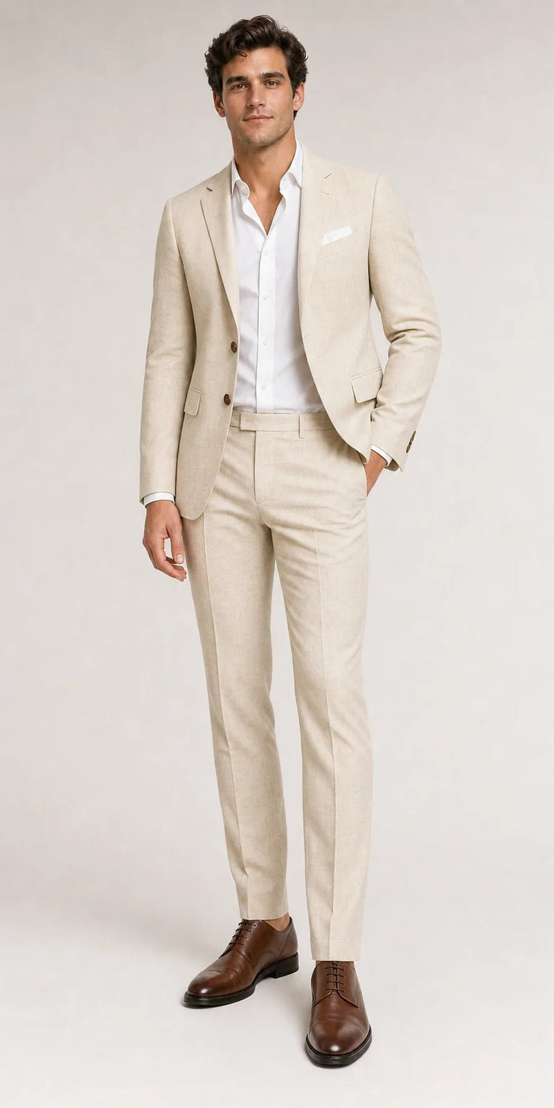 Sofaine Sebastian slim-fit linen-blend suit in light beige, worn front view