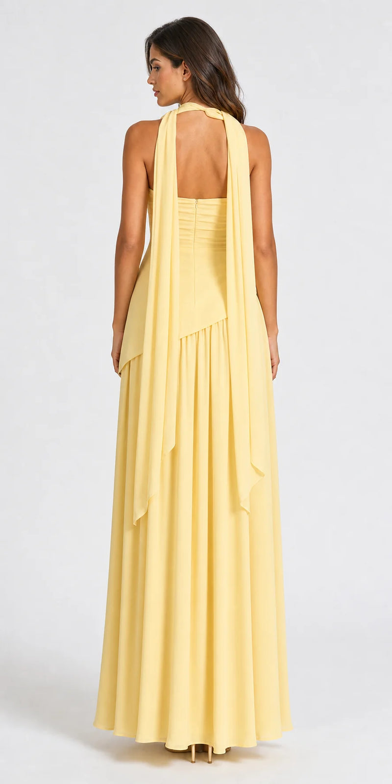 Sofaine Skylar strapless high-slit maxi dress in Light Yellow, worn back