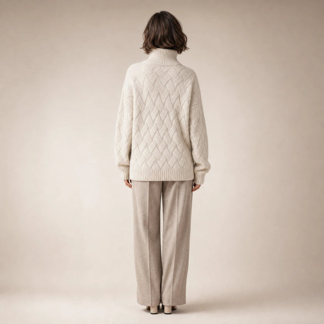 Abigail | Women's Cashmere-Feel Turtleneck Sweater in Beige, view 2
