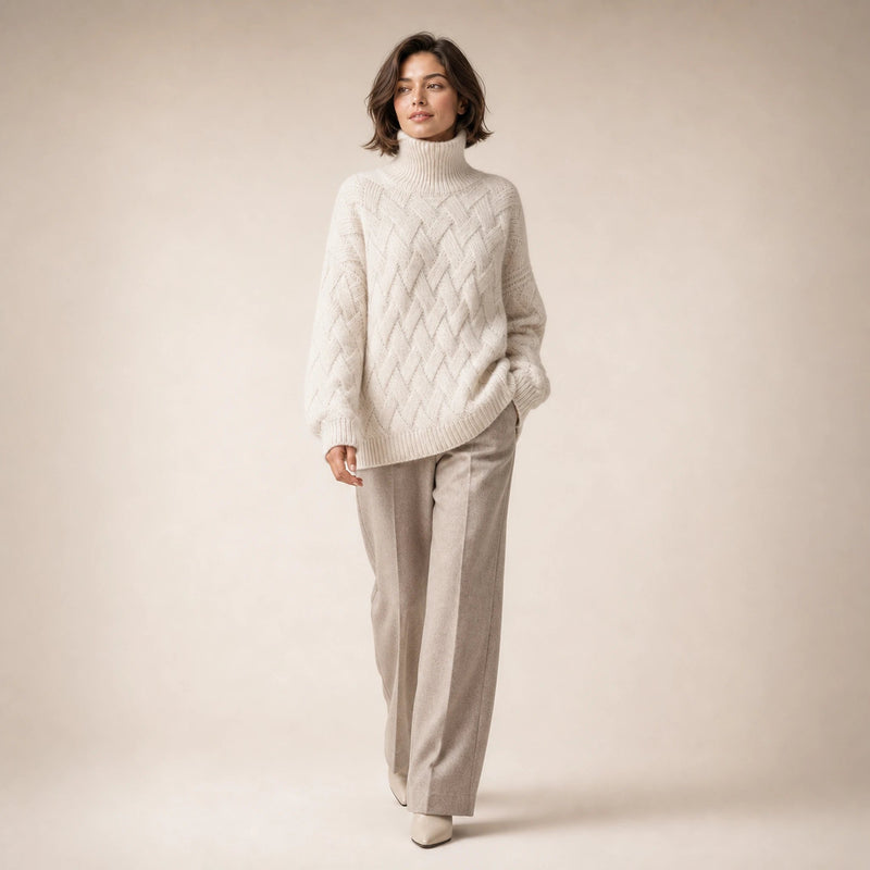 Abigail | Women's Cashmere-Feel Turtleneck Sweater in Beige, view 3