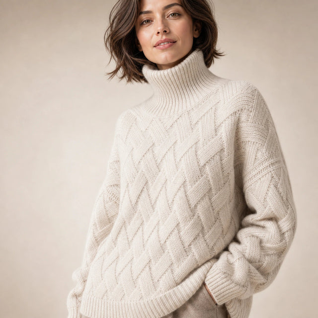 Abigail | Women's Cashmere-Feel Turtleneck Sweater in Beige, view 4