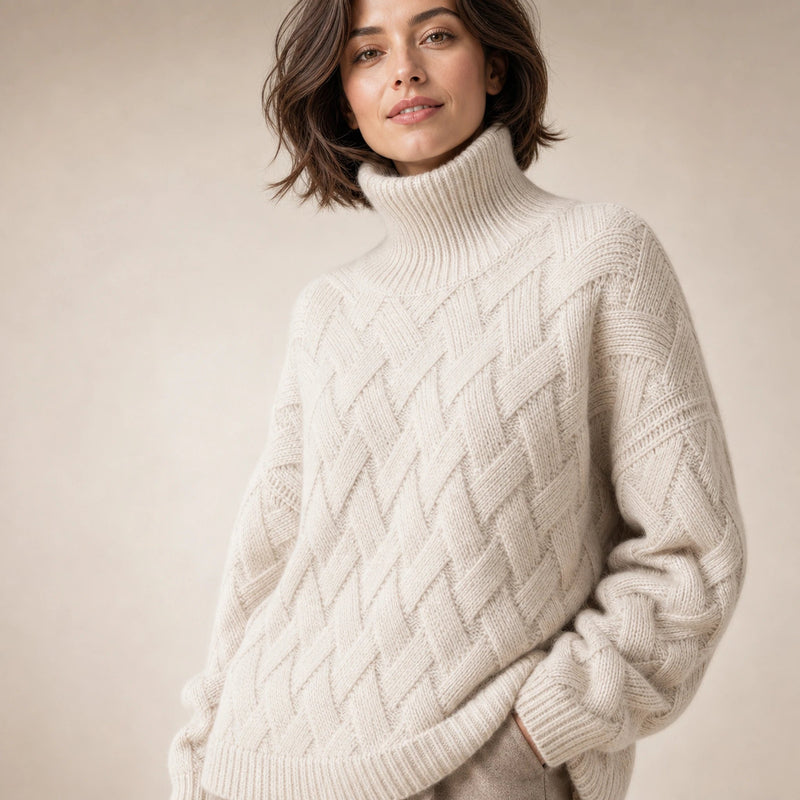 Abigail | Women's Cashmere-Feel Turtleneck Sweater in Beige, view 4