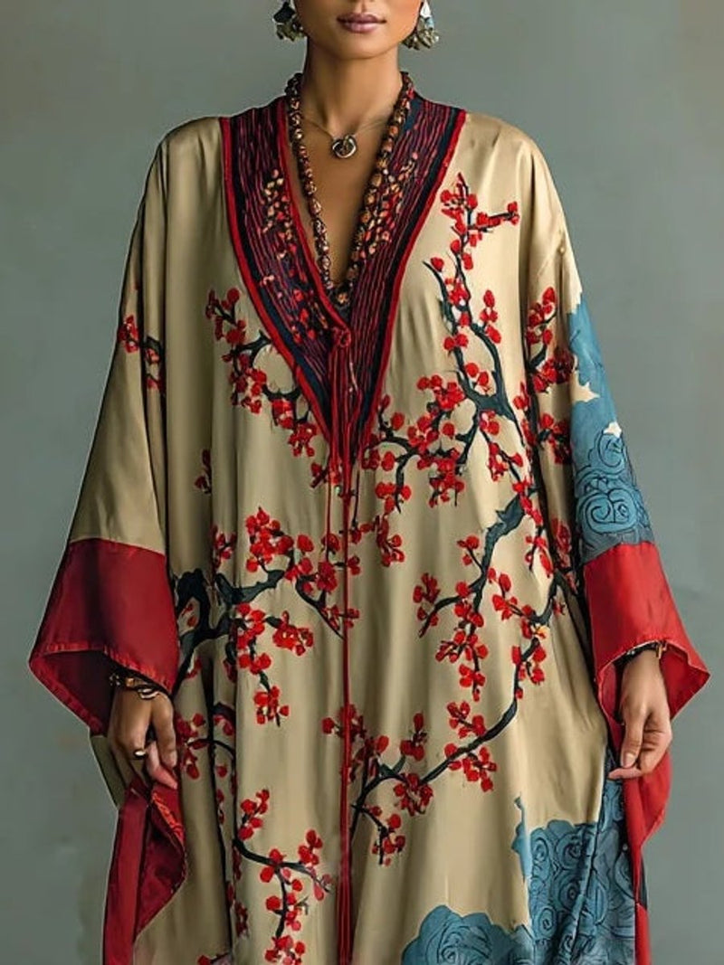 Agnete | Kaftan Maxikjole med Flagermusærmer i Rød, styling