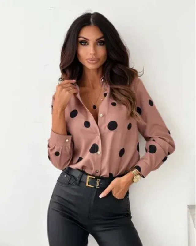 Ainsley | Prikket skjortebluse i Rosa, forfra
