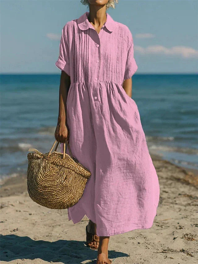 Alice | Plisseret Skjortekjole i Rosa, forfra