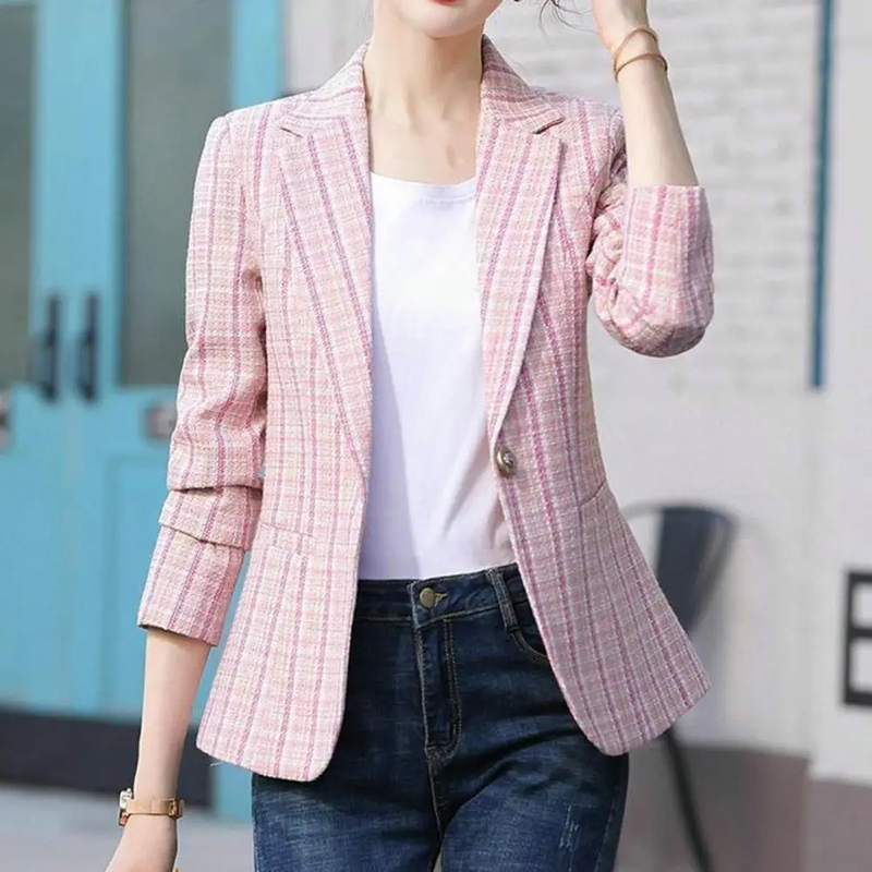Amalie | Ternet Enkeltknaps Blazer i Rosa, forfra