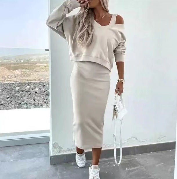 Amanda | Sæt med Top og Kjole i Beige, forfra