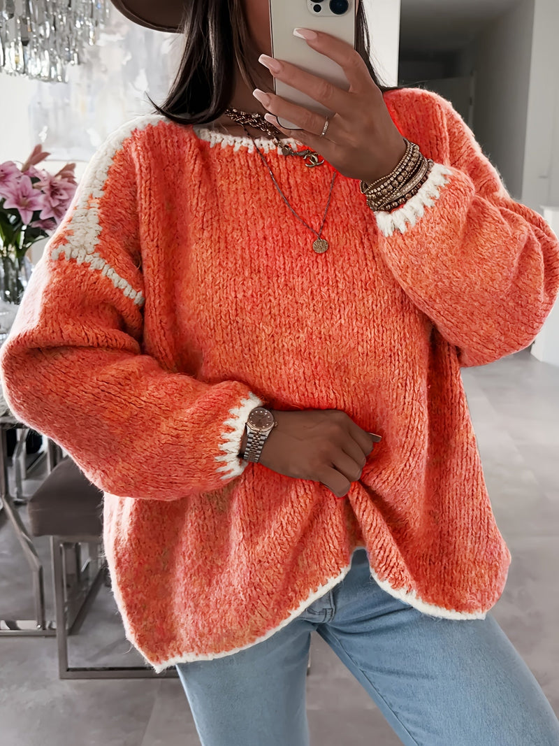 Anette | Sweater med Kontrastkant i Orange, forfra