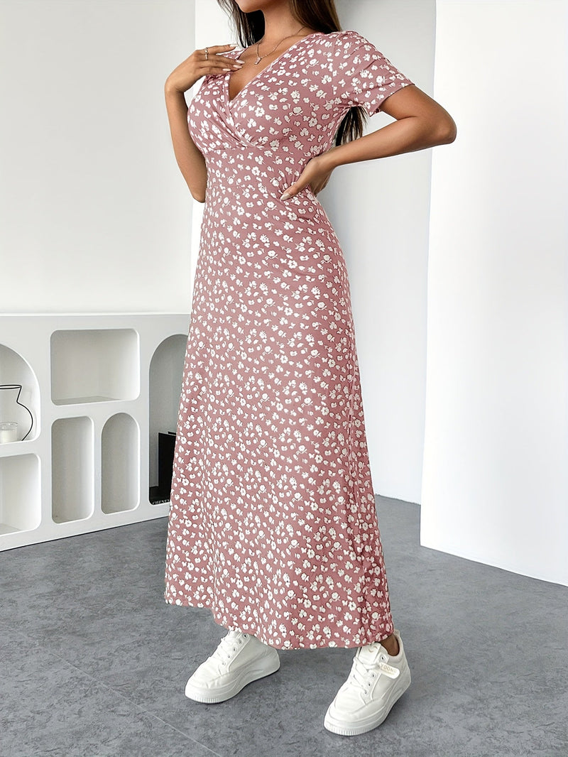 Anette | Blomstret Maxikjole i Rosa, fra siden