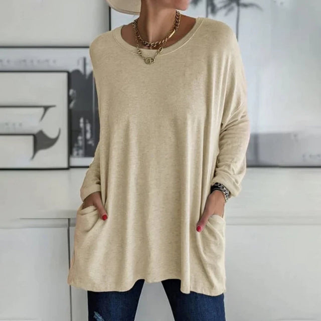 Anna | Tunika med lange ærmer i Khaki, forfra