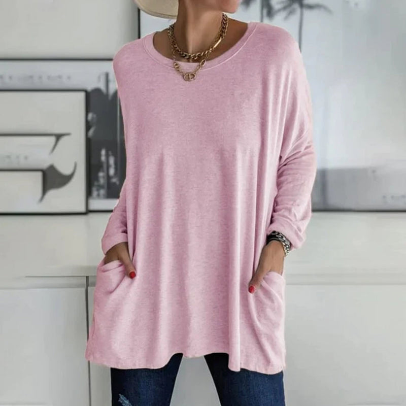 Anna | Tunika med lange ærmer i Lys Rosa, forfra