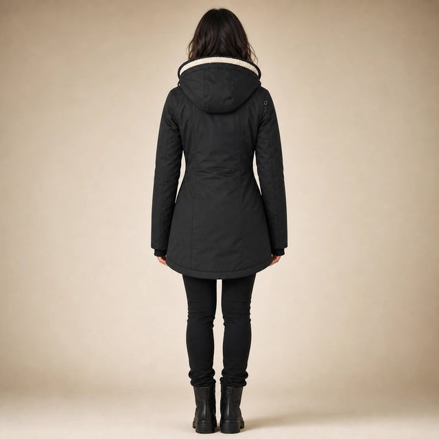 Aria | Women's Water-Resistant Hooded Winter Jacket, Padded in Black, view 2
