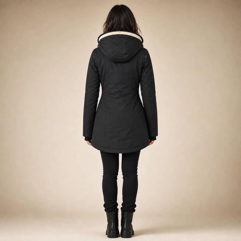 Aria | Women's Water-Resistant Hooded Winter Jacket, Padded in Black, view 2