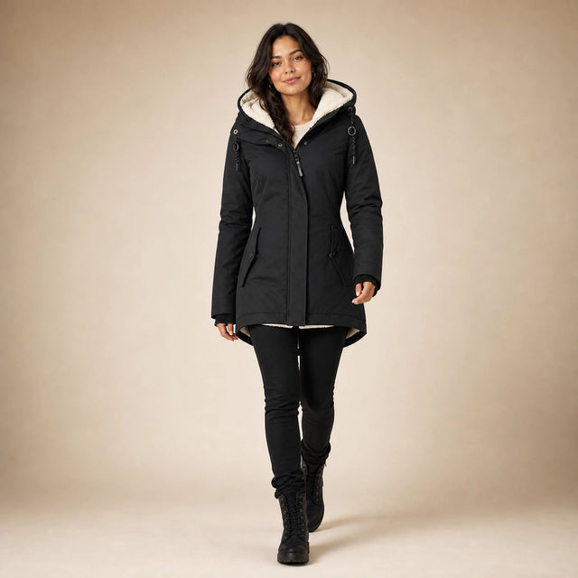 Aria | Women's Water-Resistant Hooded Winter Jacket, Padded in Black, view 3
