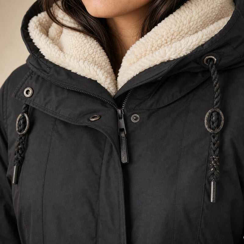 Aria | Women's Water-Resistant Hooded Winter Jacket, Padded in Black, view 4