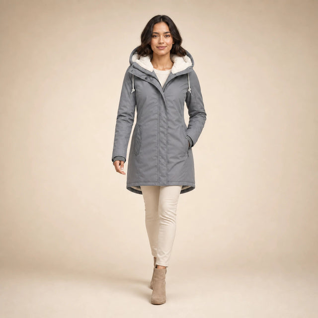 Aria | Women's Water-Resistant Hooded Winter Jacket, Padded in Gray, view 3