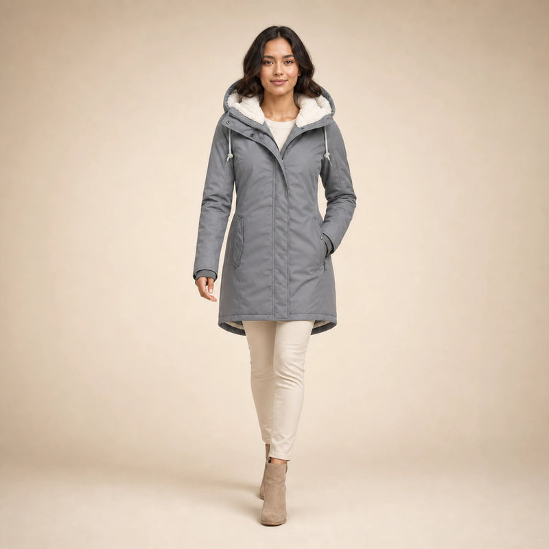 Aria | Women's Water-Resistant Hooded Winter Jacket, Padded in Gray, view 3