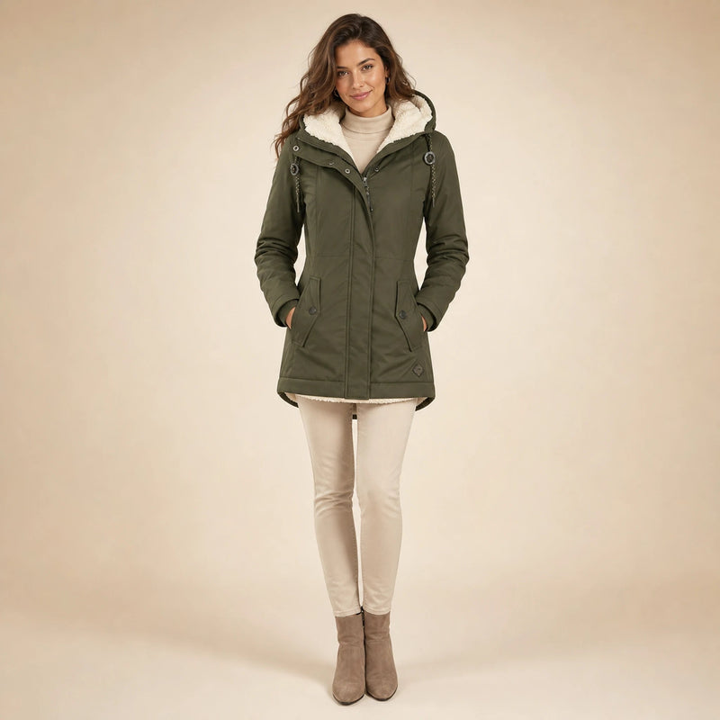 Aria | Women's Water-Resistant Hooded Winter Jacket, Padded in Green, view 1