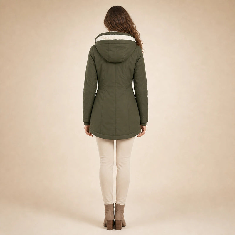 Aria | Women's Water-Resistant Hooded Winter Jacket, Padded in Green, view 2