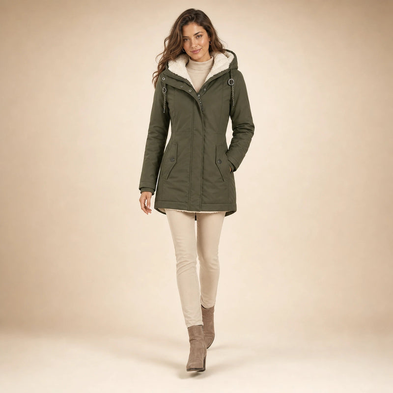 Aria | Women's Water-Resistant Hooded Winter Jacket, Padded in Green, view 3