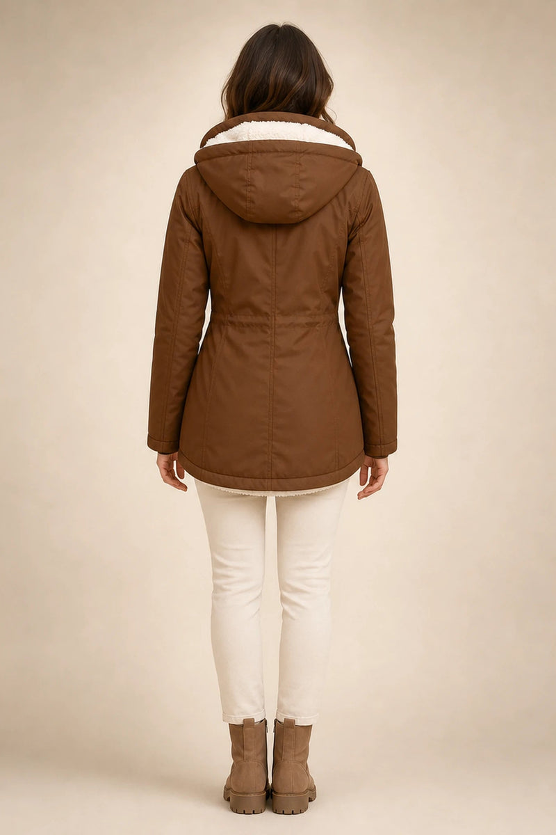 Aria | Hooded Winter Jacket in Khaki, studio side view