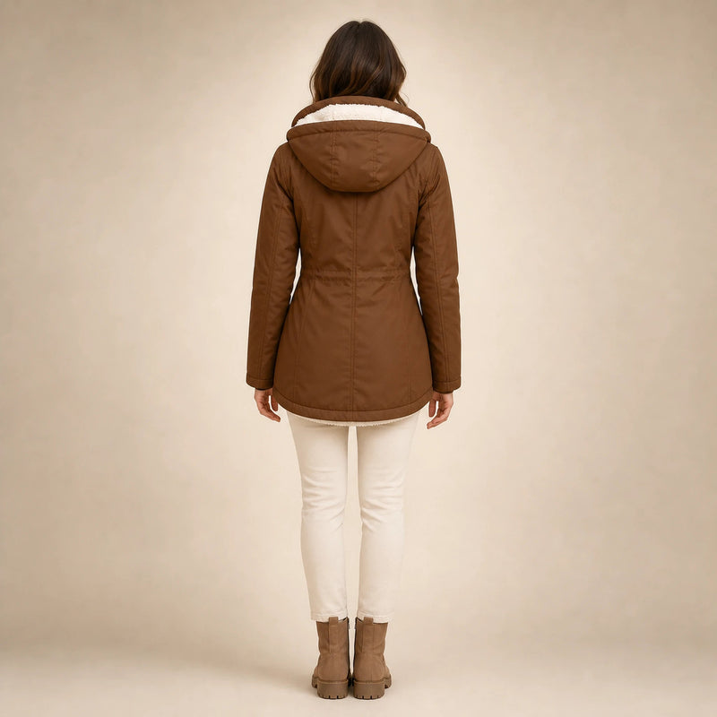 Aria | Women's Water-Resistant Hooded Winter Jacket, Padded in Khaki, view 2