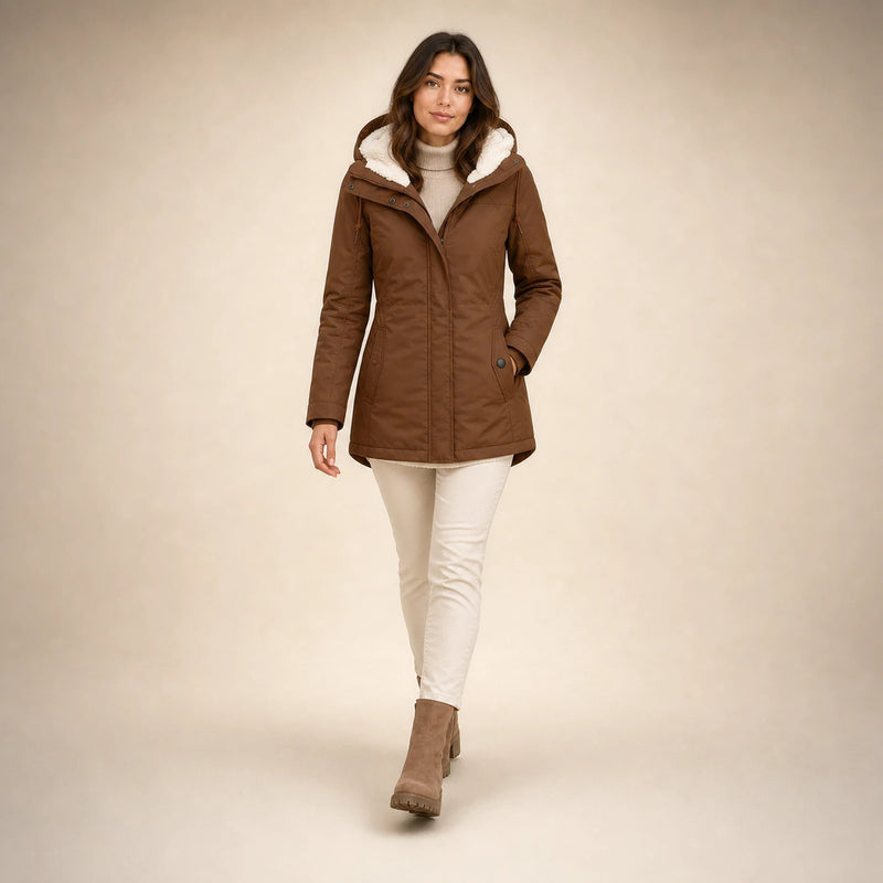 Aria | Women's Water-Resistant Hooded Winter Jacket, Padded in Khaki, view 3