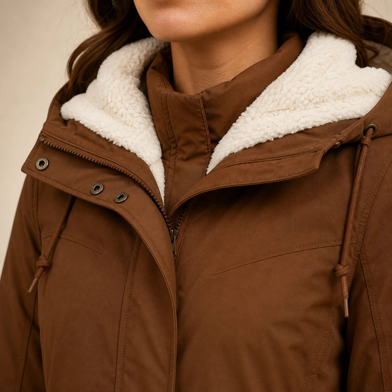 Aria | Women's Water-Resistant Hooded Winter Jacket, Padded in Khaki, view 4