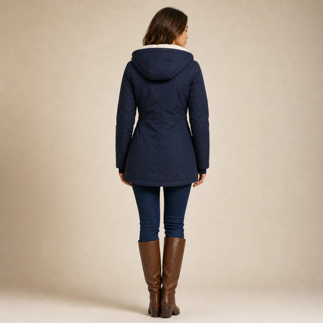 Aria | Women's Water-Resistant Hooded Winter Jacket, Padded in Navy Blue, view 2