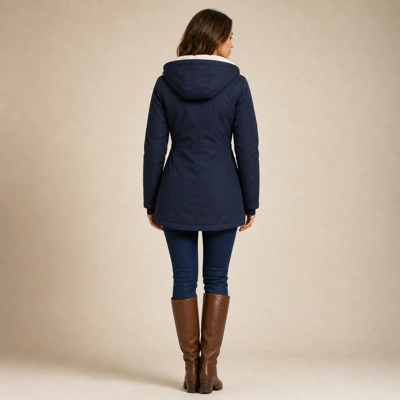 Aria | Women's Water-Resistant Hooded Winter Jacket, Padded in Navy Blue, view 2