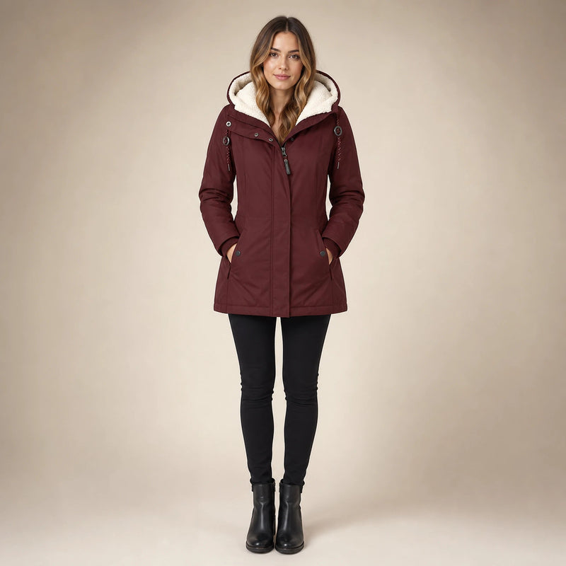 Aria | Women's Water-Resistant Hooded Winter Jacket, Padded in Red, view 1