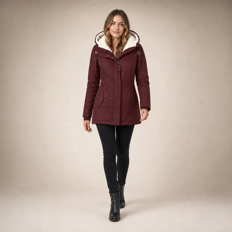 Aria | Women's Water-Resistant Hooded Winter Jacket, Padded in Red, view 3