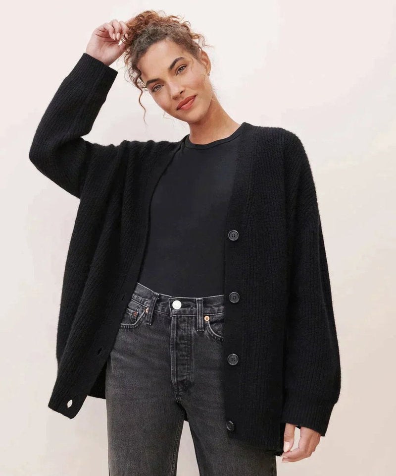 Cardigan Dame i Kashmir-look, V-hals, Klassisk i Sort, produktbillede