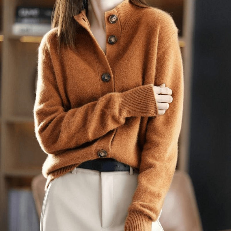 Astrid | Cardigan med ribkrave i Orange, bagfra