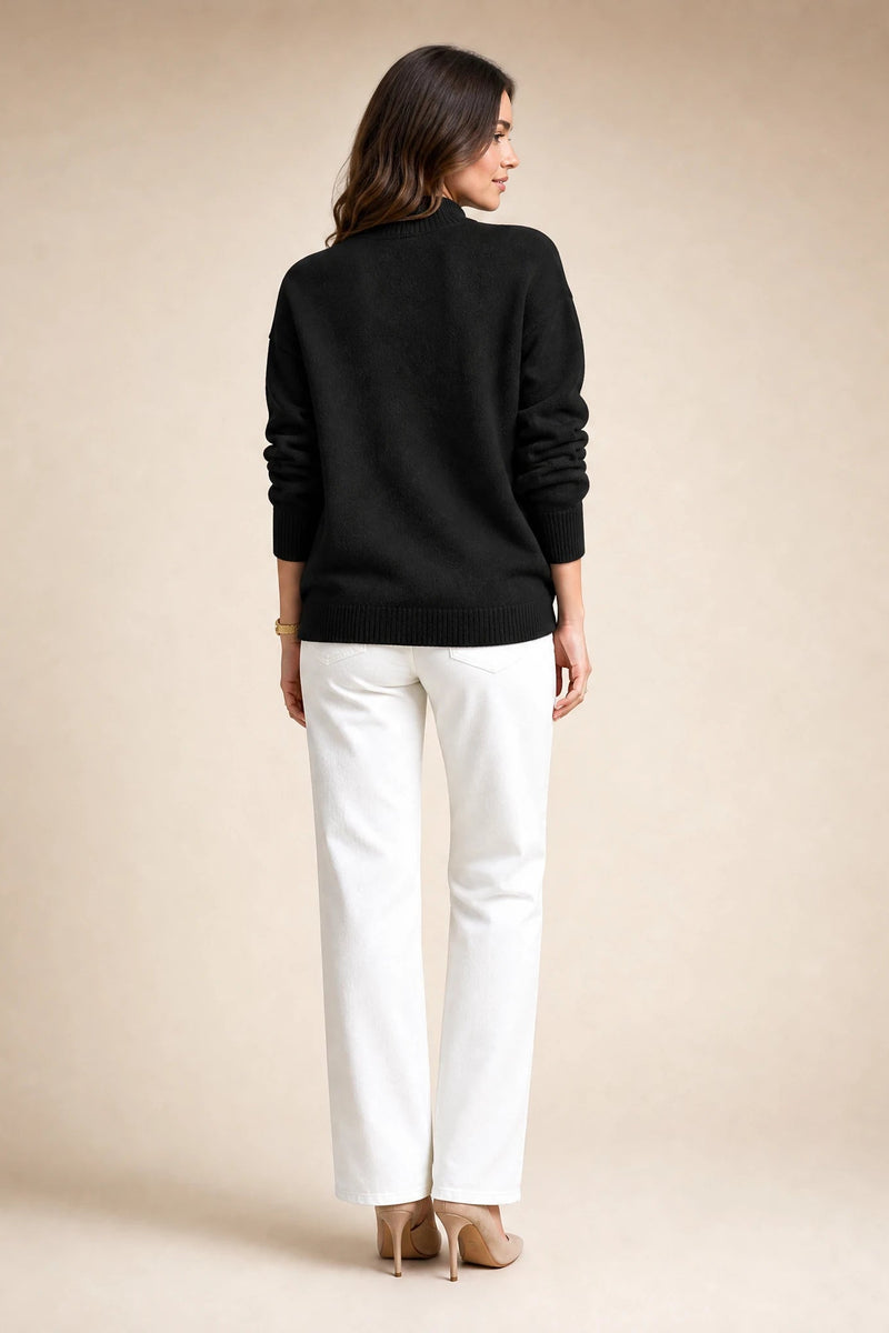 Aubrey | Oversized Mock-Neck Sweater in Black, studio side view