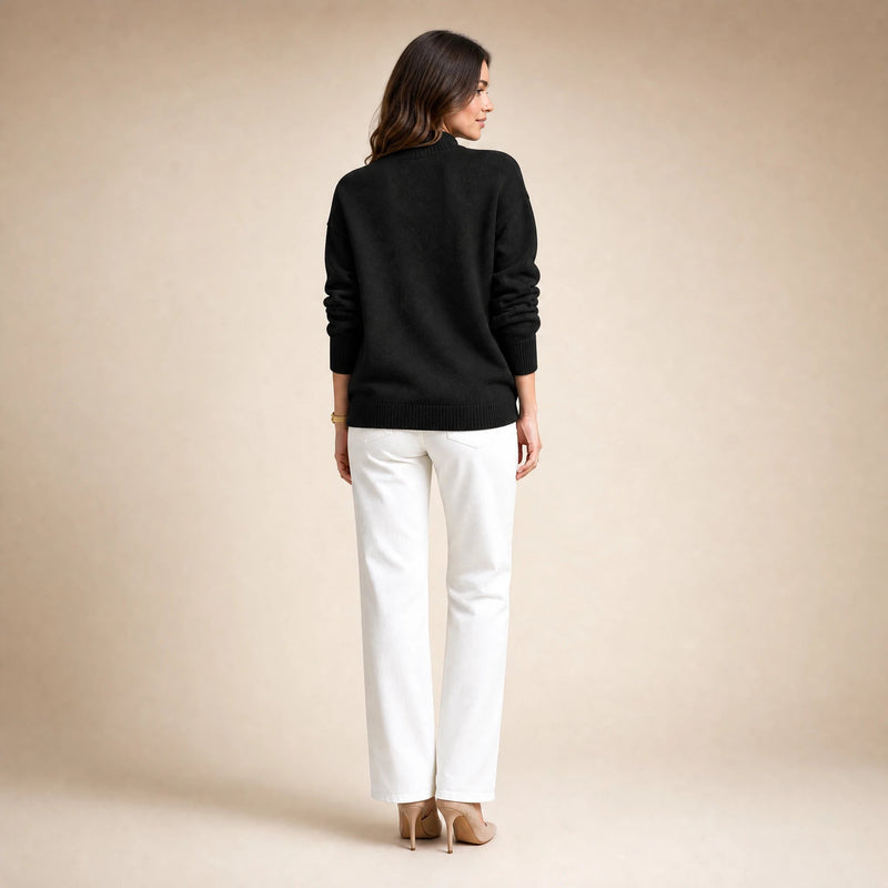 Aubrey | Women's Oversized Mock-Neck Sweater, Soft Knit in Black, view 2