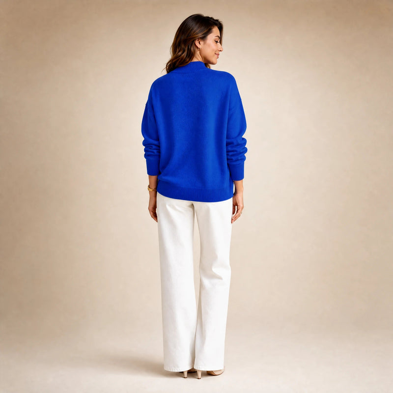 Aubrey | Women's Oversized Mock-Neck Sweater, Soft Knit in Blue, view 2