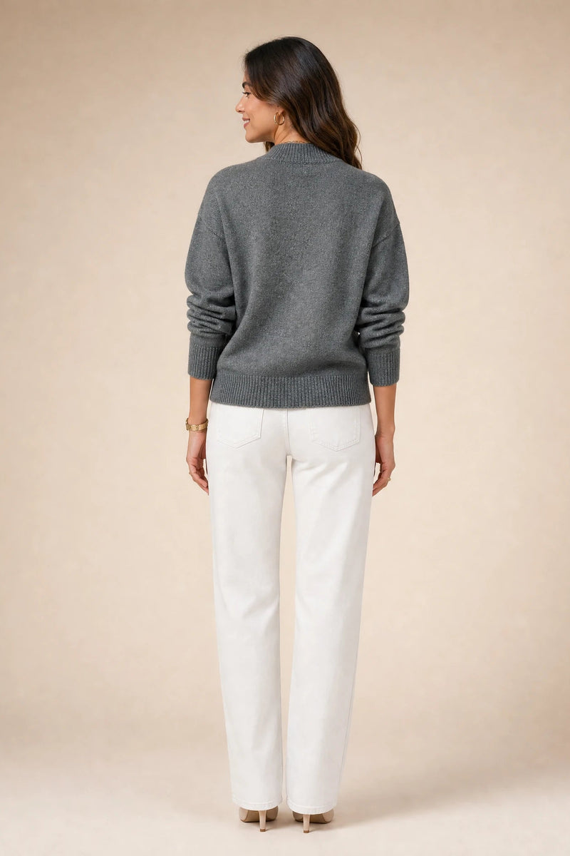 Aubrey | Oversized Mock-Neck Sweater in Dark Gray, studio side view
