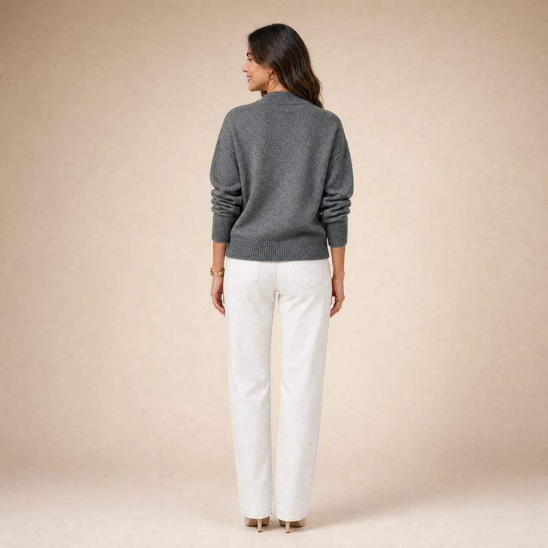 Aubrey | Women's Oversized Mock-Neck Sweater, Soft Knit in Dark Gray, view 2