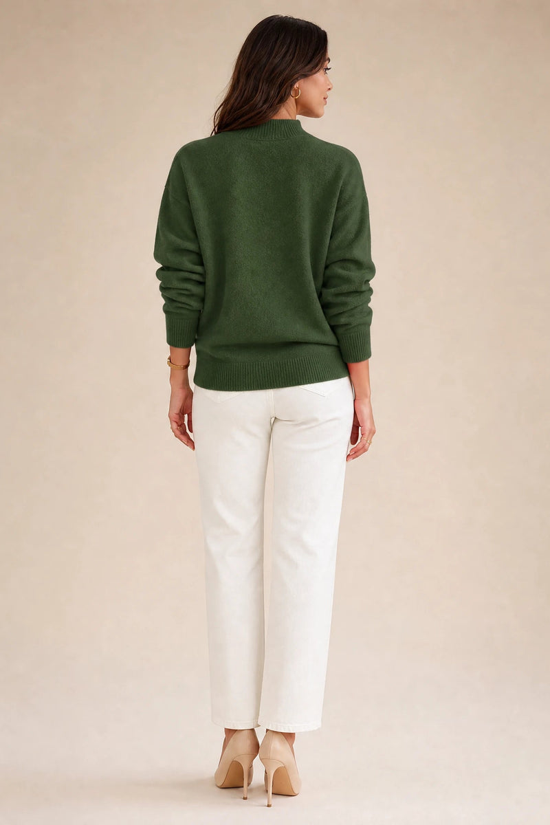 Aubrey | Oversized Mock-Neck Sweater in Green, studio side view