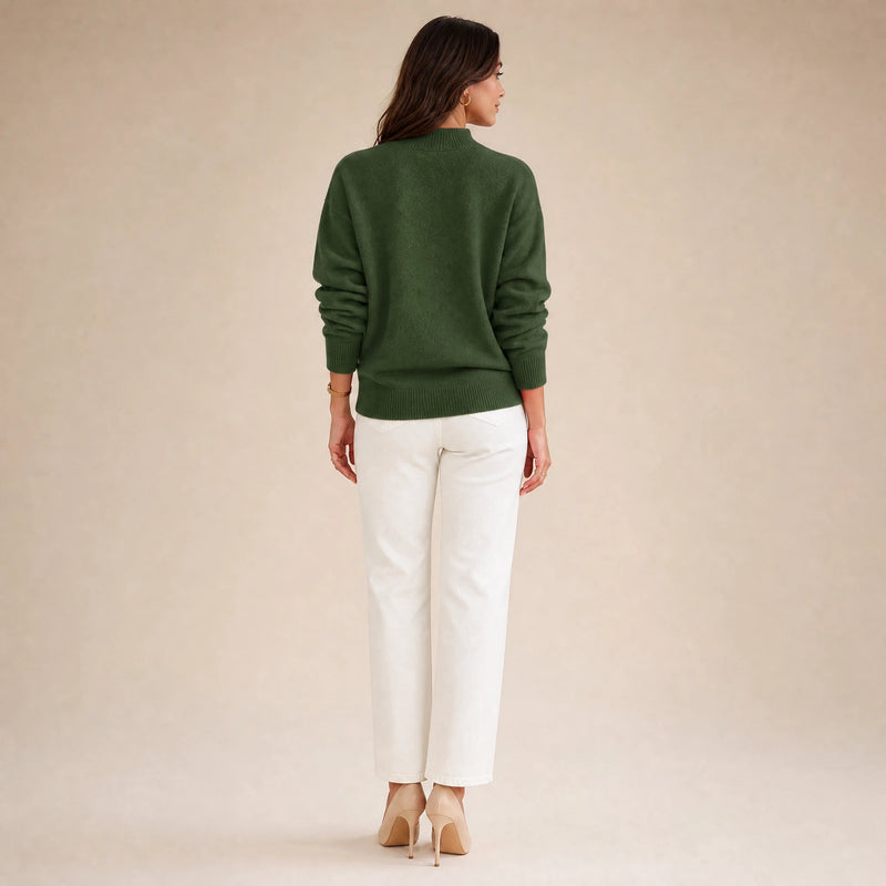 Aubrey | Women's Oversized Mock-Neck Sweater, Soft Knit in Green, view 2