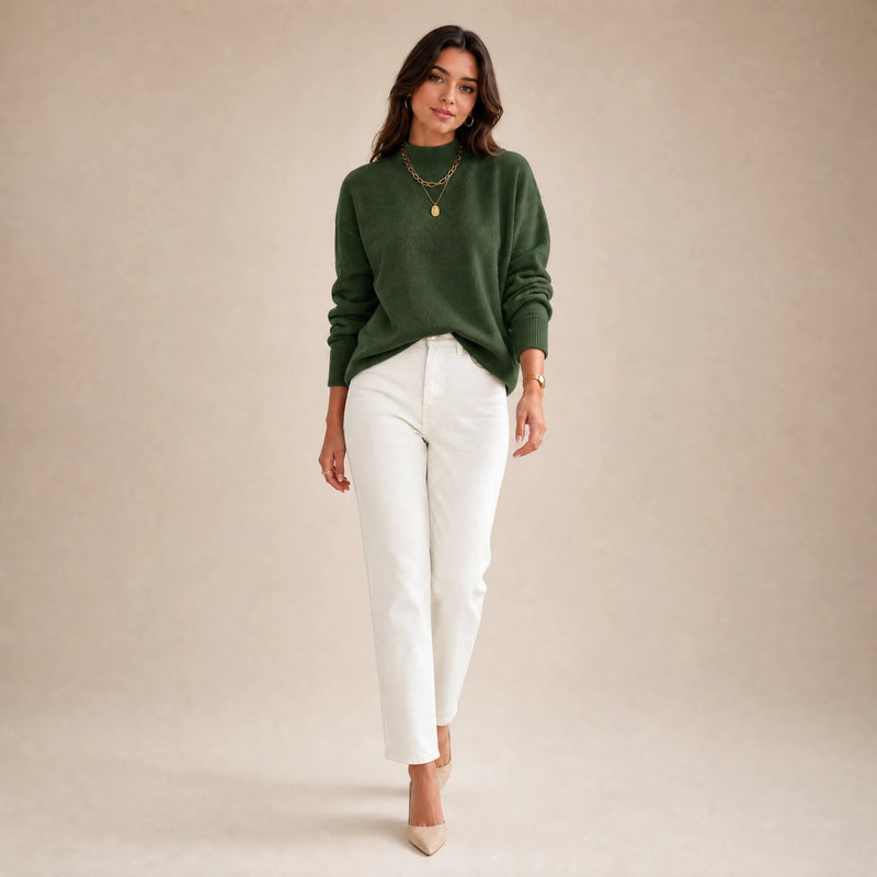 Aubrey | Women's Oversized Mock-Neck Sweater, Soft Knit in Green, view 3