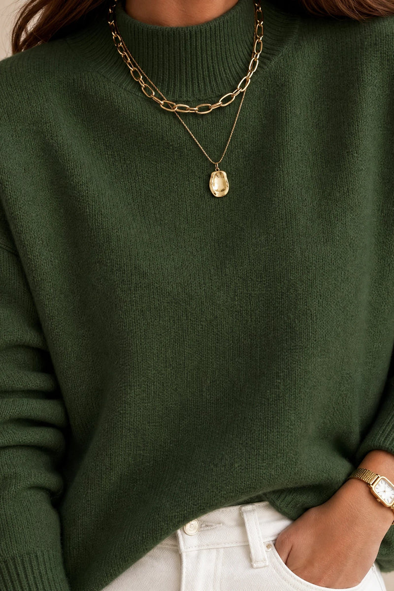 Aubrey | Oversized Mock-Neck Sweater in Green, fabric close-up