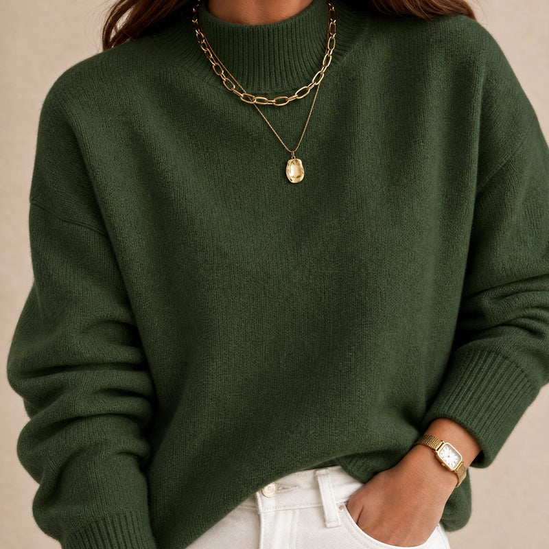 Aubrey | Women's Oversized Mock-Neck Sweater, Soft Knit in Green, view 4