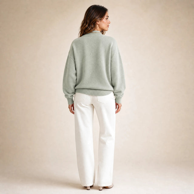 Aubrey | Women's Oversized Mock-Neck Sweater, Soft Knit in Light Green, view 2