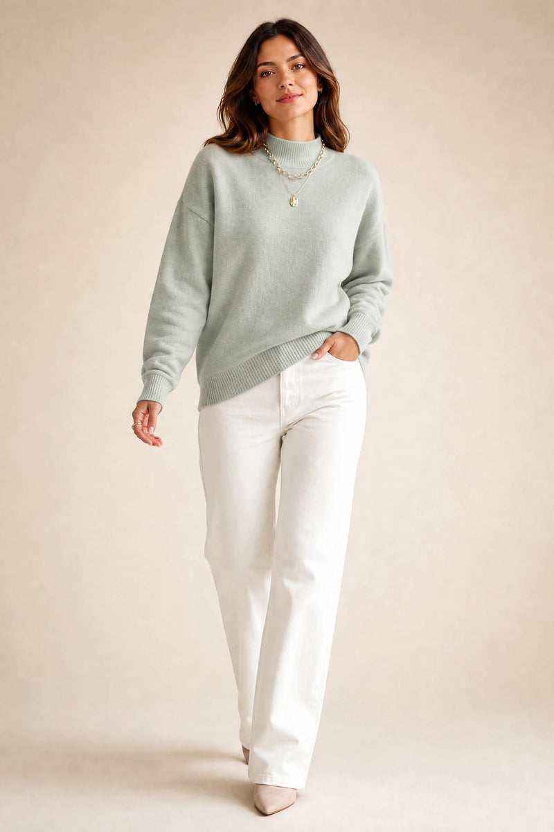 Aubrey | Oversized Mock-Neck Sweater in Light Green, studio back view