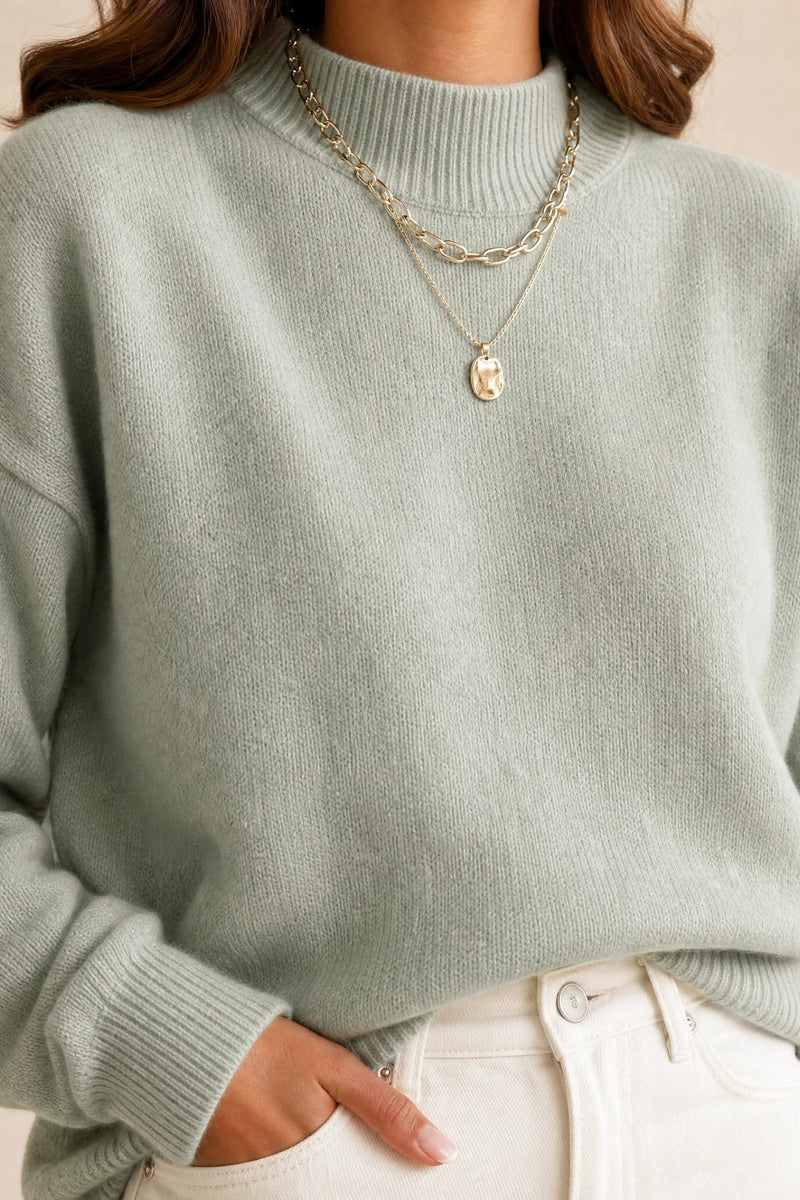Aubrey | Oversized Mock-Neck Sweater in Light Green, fabric close-up