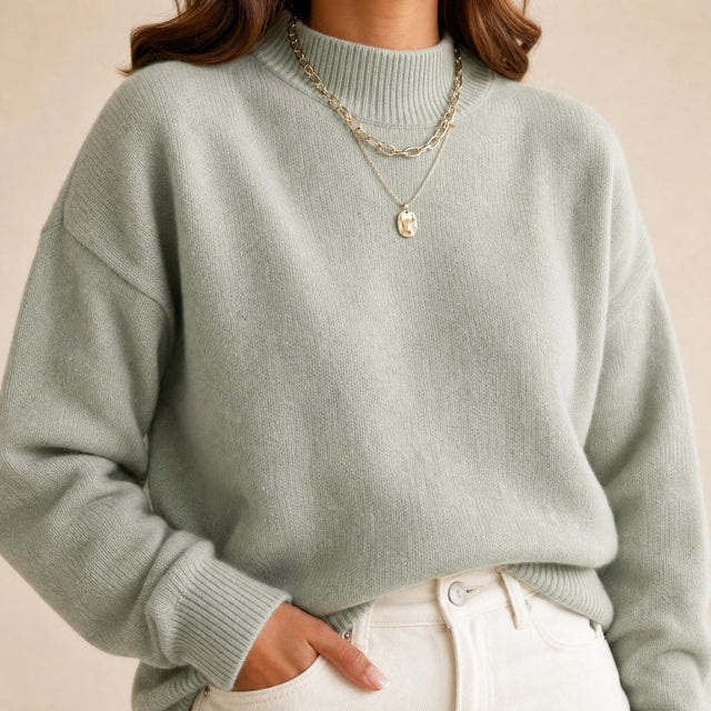Aubrey | Women's Oversized Mock-Neck Sweater, Soft Knit in Light Green, view 4