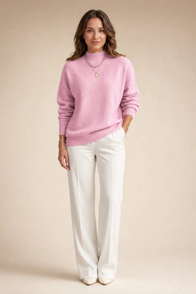 Aubrey | Oversized Mock-Neck Sweater in Light Pink, studio front view